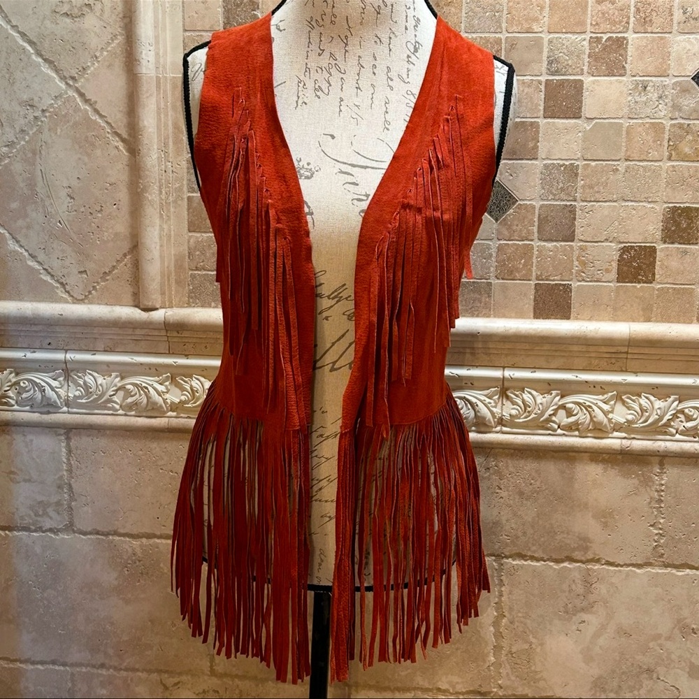 Forever 21 Rust Orange Fringe Suede-Look Vest